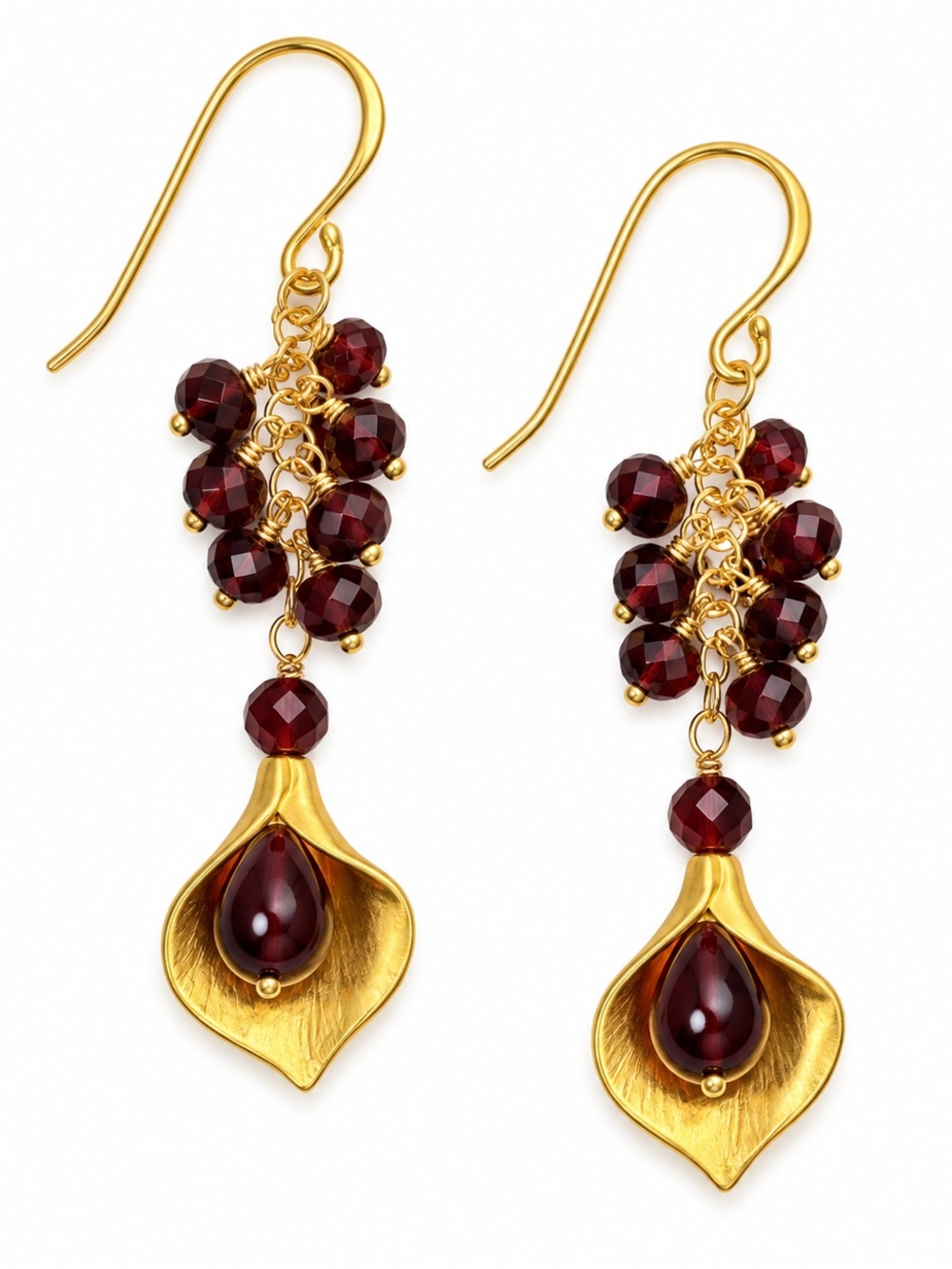 AWHK42 Gold Filled Garnet Flower Hooks